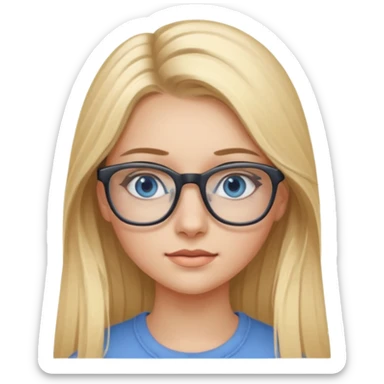 Fille 20ans qui a des cheveux long et blond  avec des lunettes et des yeux bleu- gris avec du mascara sur les yeux sticker