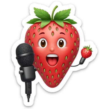 Strawberry with microphone singing loudly sticker