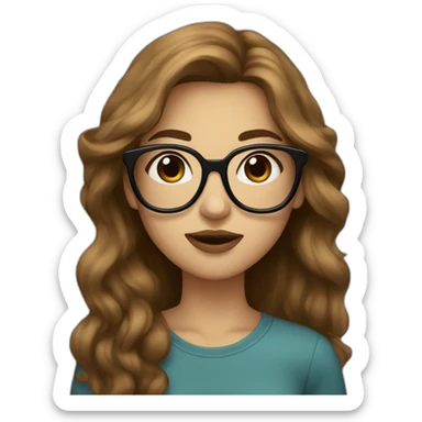 a teenager with brown  long hair black glasses feminine face big lips sticker