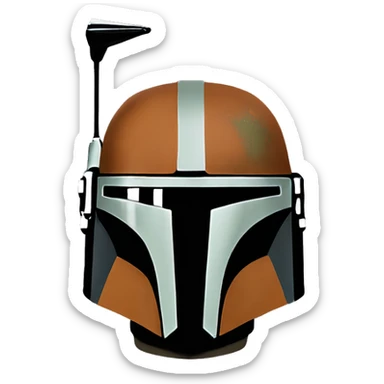 Olive and rust colored Mandalorian helmet with antenna sticker