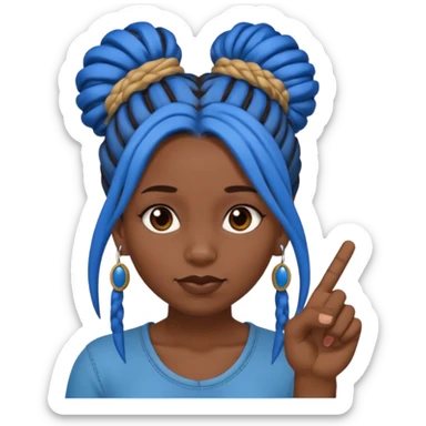 brown girl with blue dreads in a bun and middle finger sticker