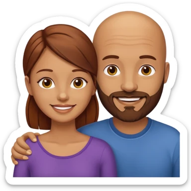 Couple. A bald man with brown beard and a girl with dark yellowish brown auburn hair. sticker