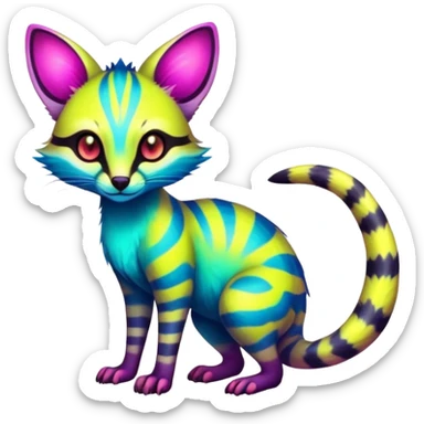  randomly colored colorful light cute lush neon-colored brightly colored Fakémon-Fionbri-Vernid-Genet-creature with markings (full body) sticker