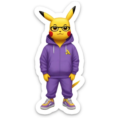 Pikachu wearing a purple nike tracksuit and wearing crocs sticker
