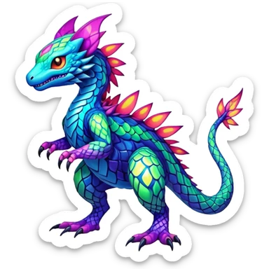 colorful neon-colored Fakémon-Digimon-Fionbri-Trico-creature (full body) sticker