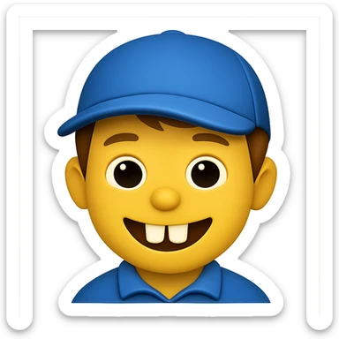 Edit the image of a schoolboy with big front teeth in the style of Apple emojis. Change the cap color to blue. Keep the rest of the features consistent with the original Apple emoji style. No background, transparent background. sticker