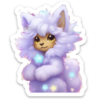 Anthro Cute Fluffy Gorgeous Magical Petite Shiny Colorful Pastel Glitter Sparkle Stars Anime Chibi Fantasy-Animal-Fakémon-Pokémon-Hybrid Fur Sona Aesthetic Trending Style Full Body sticker
