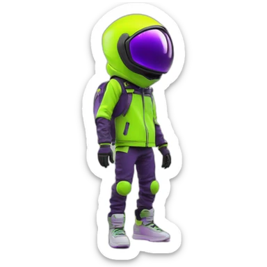 Ants 3D color lemon green and purple neon streetwear cybertech smart Futuristic cyber AR/VR point from him up doing a moonwalker sticker