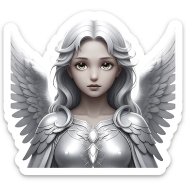 Cinematic Angel, Ultra realistic 32k HD, Breathtaking piece of art, rim lighting, hauntingly beautiful art, mostly greyscale, Balanced features, highly detailed digital artwork, glowing with silver light, glowing, high shine, deviant adoptable, highly detailed clothing, remembrance, a painting of white silver, fanciful, enchanting, ghostly, embodying the essence of both reality and fantasy, dreamy, dreamy glow, optical illusion, immaculate composition, complex pose, air composition. The image is so lifelike that it feels as though it could leap off the canvas at any moment sticker