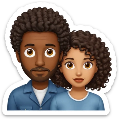 Dark brown skin man with a light beard and a curly   fade haircut with dark brown eyes with a brown  brown Latina woman with dark wavy hair  sticker