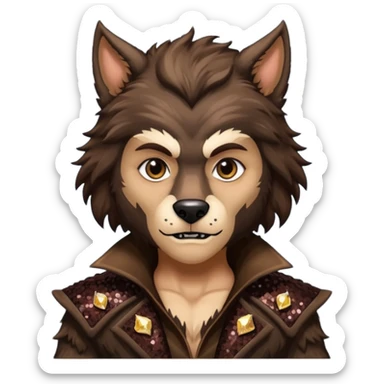 Werewolf from Van Helsing with brown fur, dark brown sequin outfit sticker