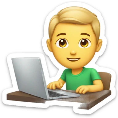 A boy with square shaped face on laptop sticker