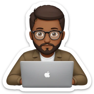 23 year old Azerbaijani man with very dark brown hair and beard with glasses and laptop sticker