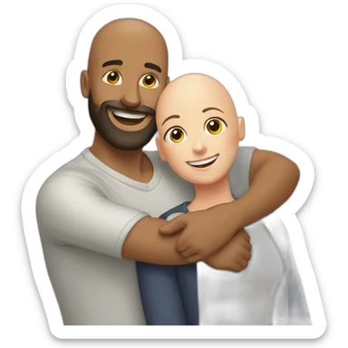 Happy-secret-couple-bald-guy-with-beard-with-boy-haircut-girl-hugging sticker