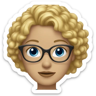 lady with curly blond hair and blue eyes and clear glasses sticker