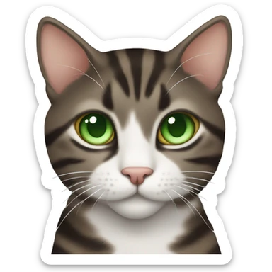 Dark Brown and white tabby cat with green eyes sticker