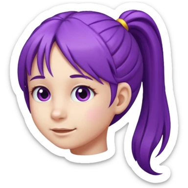 5-year-old girl with long purple hair arranged in one long ponytail starting from the forehead and going backward to the back, emoji style sticker
