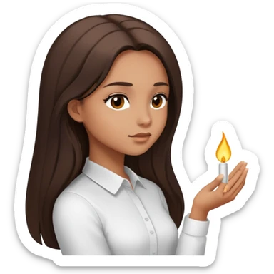Feminine girl with light brown skin, dark straight long hair and dark eyes, wearing a white shirt, profile picture style sticker
