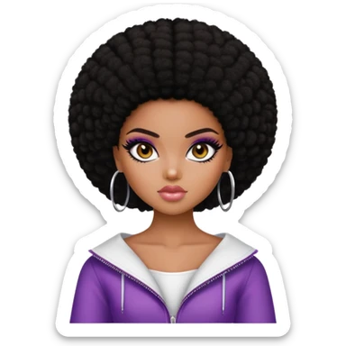 pretty bratz girl, dark black afro, dark brown eyes, y2k fashion, black eyeliner, deep brown skin sticker