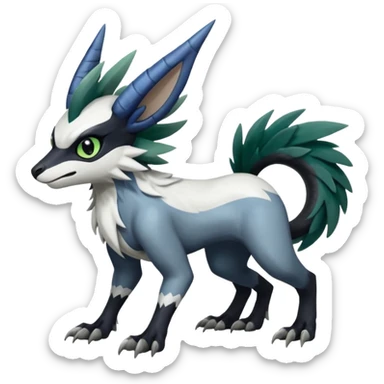 Shiny Black Grey White and Dark-Green Trico-Nargacuga-Silvally-Absol-fusion sticker