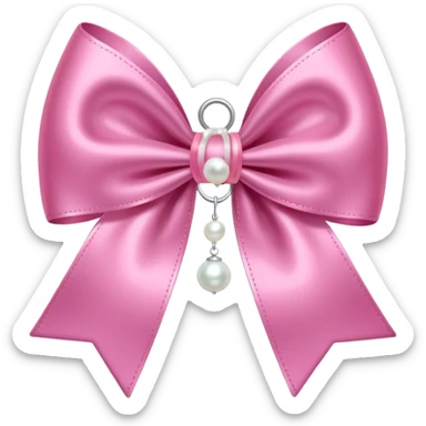 Pink bow with hanging pearl sticker