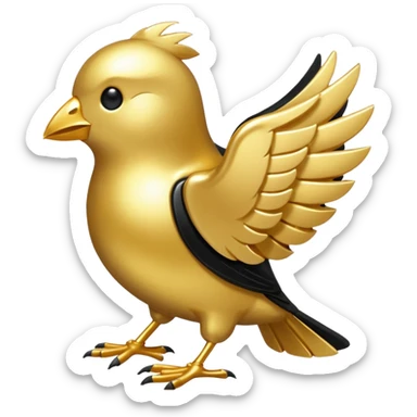 One single shiny Gold and black twitter icon, png, no background, no border sticker