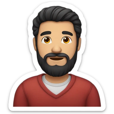 bearded man with black hair hugging a heart sticker