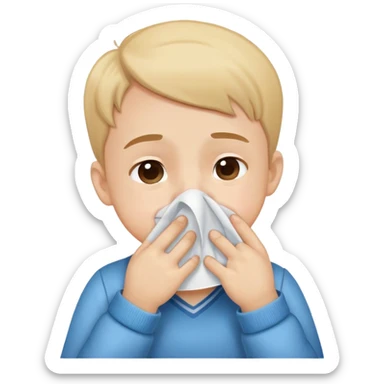 child holding a handkerchief to their nose while sneezing, cute and friendly sticker