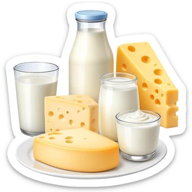 dairy products assortment with milk, cheese, yogurt, and butter sticker