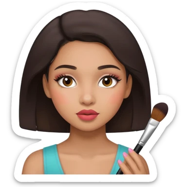 Draw a mixed-race girl applying makeup. sticker