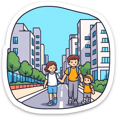 Sister and brother walking in a busy city sticker