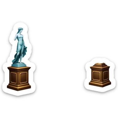 An icon featuring an elegant art gallery with classic paintings hanging on the walls, and sculptures displayed on pedestals. Visitors admire the exhibits, capturing the essence of culture, history, and art. Set against a transparent background. sticker