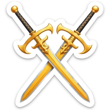 Two powerful on fire fully golden fiery royal crossed swords sticker