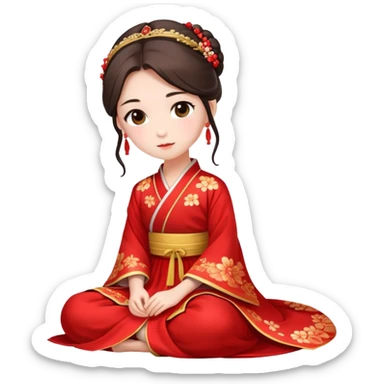 Beautiful girl wearing red Hanfu wedding dress sitting sticker