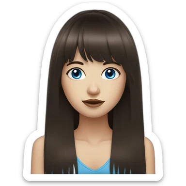 Dark brown long hair fringe girl with blue eyes sticker
