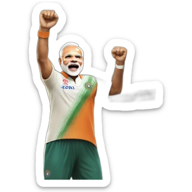 hyper realistic narendra modi doing cristiano ronaldo's celebration 'siuuu' in indian cricket jersey sticker