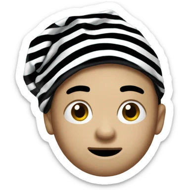 bank robber emoji with white and black striped shirt and a black beenie sticker