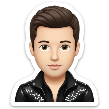 Dan Miller, pop singer from O-Town with light skin, dark brown hair, black sequin outfit sticker
