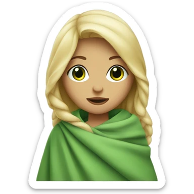 Blonde girl with green eyes wrapped in blanket  sticker