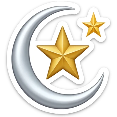 Star and Crescent emoji with black backgroun and no face but the start and crescent both should be in white colour sticker