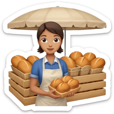 Shopper with small bread loaf,Farmers’ Market, background bakery shop, market. sticker