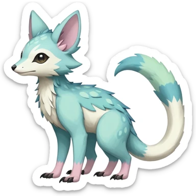 Rare realistic exotic edgy cute pastel gothic epic pretty beautiful handsome gorgeous aesthetic colorful vibrant Vernid-Trico-species-Fakemon-creature by LiLaiRa, 4 legs, 1 tail, random markings, (full body) sticker