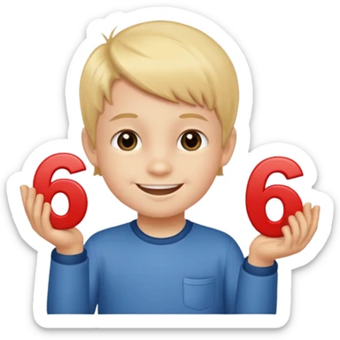 A Lil kid holding 6 7 sticker