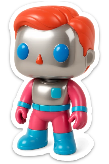 Apply vivid, playful, and saturated colors to the eyes, hair, and outfits of each Funko Pop figure, while keeping their skin and main body chrome and reflective. The chrome look should remain prominent and shiny, with the added colors making the details pop vividly. sticker