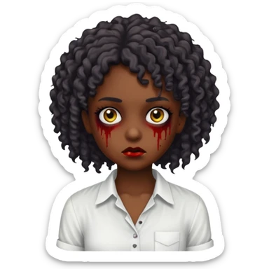 a curly haired emo zombie with a white blouse and dark skin sticker