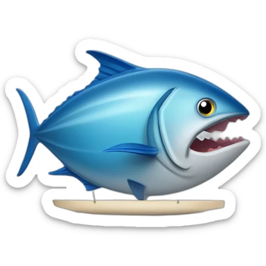 realistic tuna fish can sowing the blue shape of a sailling boat on a sea background sticker