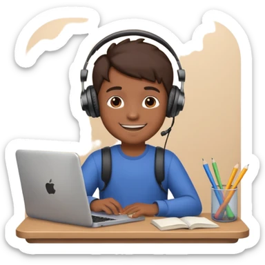 a boy attainting a Online Classes happily  sticker
