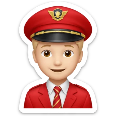 A Soviet pioneer emoji — smiling young boy wearing a bright red tie (pioneer neckerchief) and a red pilotka cap. White shirt, neat and cheerful, minimal flat emoji style, simple colors, clear outlines, professional emoji design. sticker