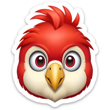 cinematic-cute-macaw-portrait-emoji,-head-tilted-playfully-and-inquisitively,-with-a-dazzling-red-plumage-and-round,-sparkling-eyes-filled-with-charm,-simplified-yet-irresistibly-adorable-features,-highly-detailed, white beak sticker