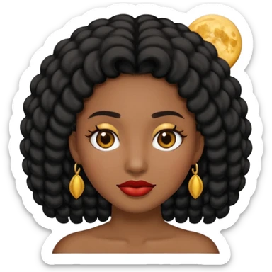 Haz un emoji de una chica de cabello largo rizado tipo 3c 3b de pelo negro su tono de piel no es ni blanca ni morena tiene un lunar en la nariz y tiene pecas en la mejilla su nariz es media redonda y sus labios medios carnosos y tiene ojos marrones oscuros y cejas media larga  sticker